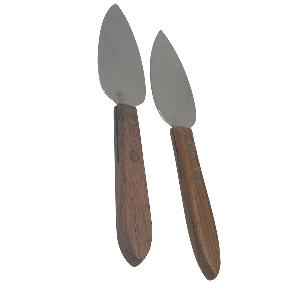 Vintage Hickory Farms Of Ohio Cheese Spreader Knives Set 2 Wood Handle Stainless